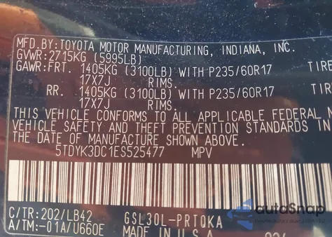 2014 Toyota Sienna Xle V6 8 Passenger from USA, damaged, VIN 5TDYK3DC1ES525477